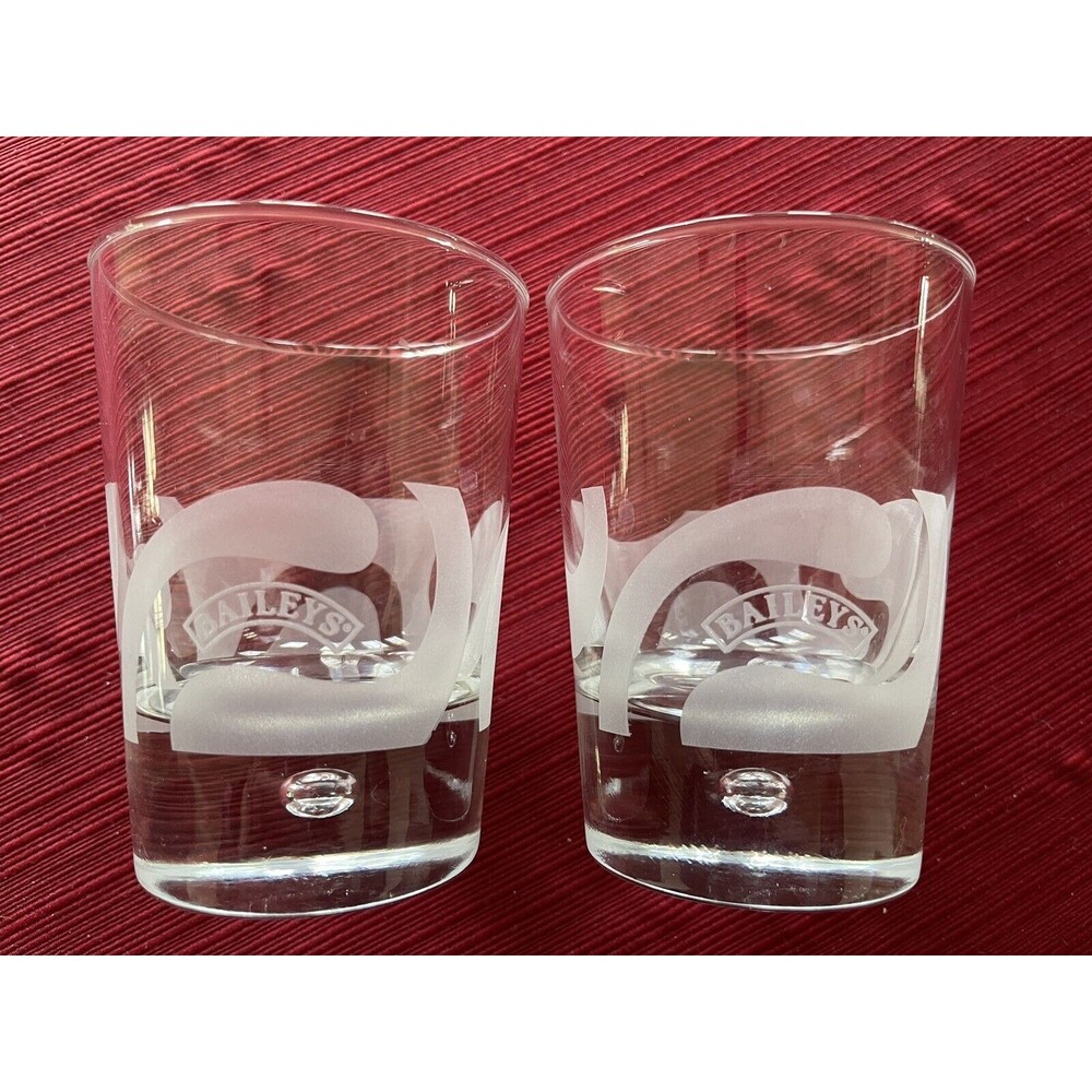 Baileys Irish Cream Bubble Base Lowball Glasses Etched Frosted Swirls Set of 2